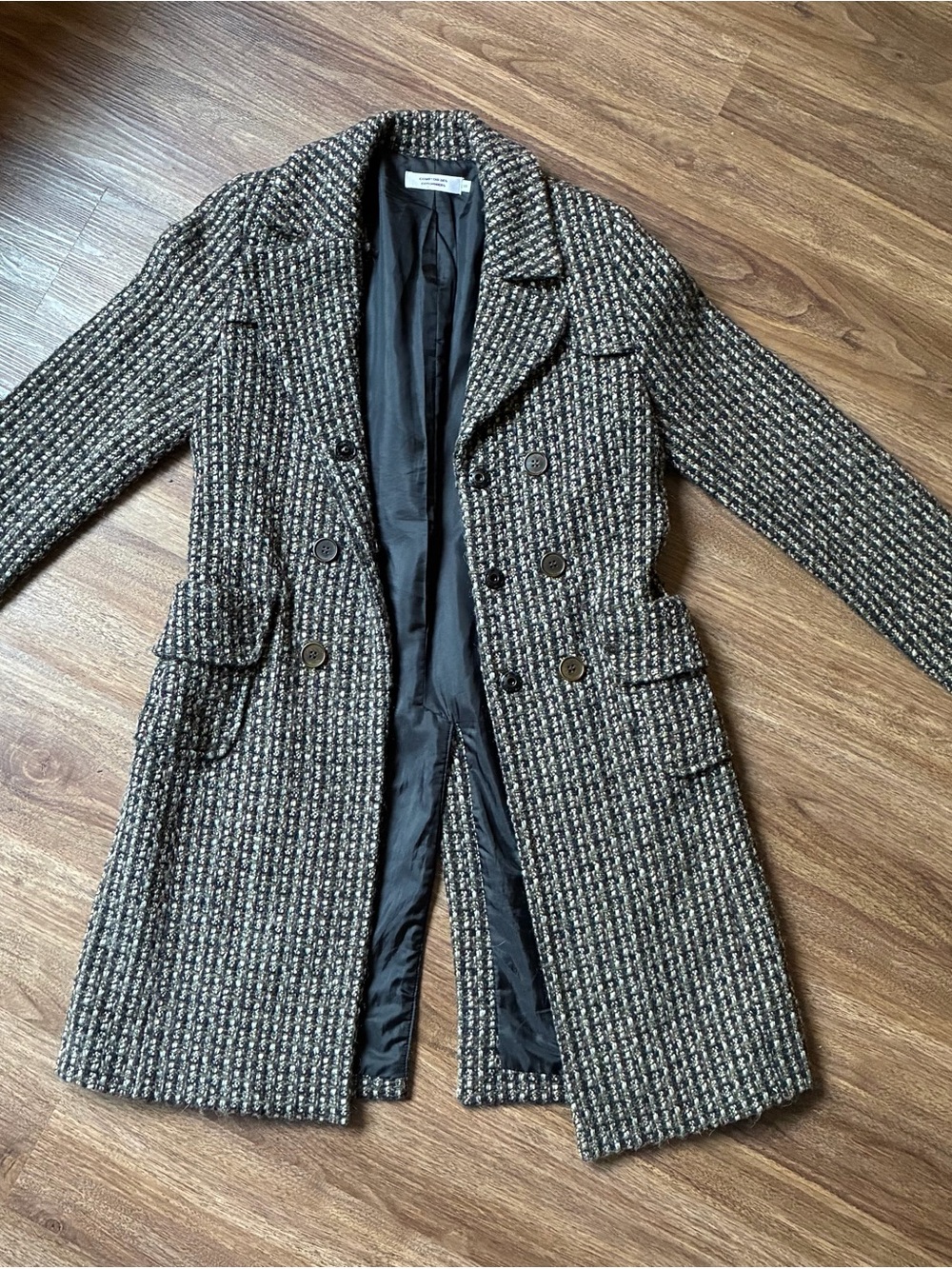 Comptoir Des Cotonniers Black and Gray Tweed Double-Breasted Pea Coat